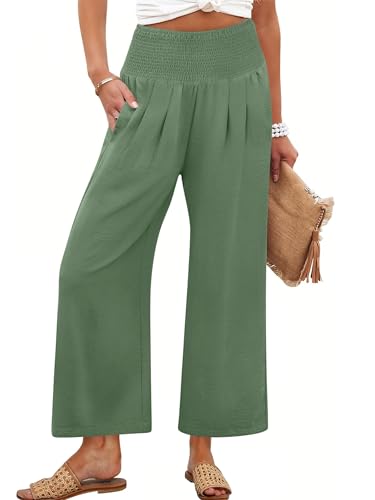 Image of ANRABESS Womens Wide Leg Palazzo Pants with Pockets | Lightweight Breathable High Waisted Pants, Beach Vacation Flowy, Lounge & Casual Summer Trousers