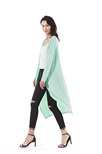 Image of Women's Solid Sweater Essential Duster Long Cascading Open Front Lightweight Blue Cardigan