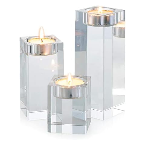 Sziqiqi 3-Piece Crystal Glass Candle Holder Set Crystal Candlelight Dinner Candle Holder Creative Ornament for Home, Dining Table and Bar Cover