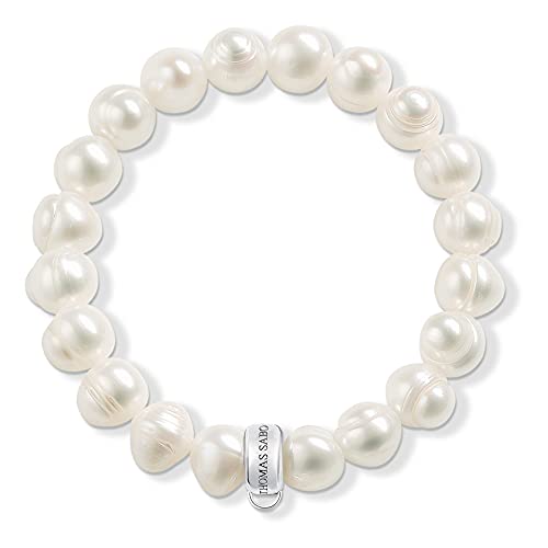 Thomas Sabo Femmes-Bracelet Charm Club Argent Sterling 925 Nylon Perle de culture d´eau douce blanc Longeur 16.5 cm X0041-082-14-M