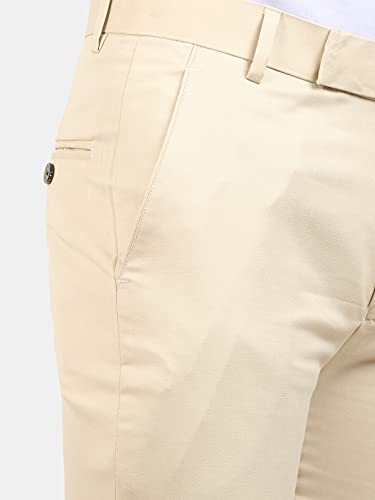 Image of Classic Collection Men's Smart Slim Fit 2-Way Stretchable Formal Trousers Made of Cotton Viscose Blend Fabric with Hidden Expandable Waistband and 3 Slant Pockets Plus 1 Ticket Pocket