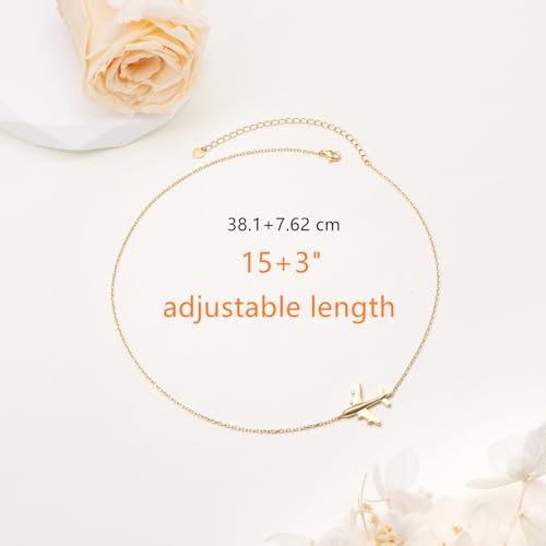 Airplane Sideways Choker Necklace S925 Sterling Silver Aircraft Jelwery Adjustable Clavicle Necklace 15+3 Inch for Women Lady, Best Gifts for Stewardess Flight Attendants 5
