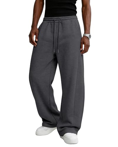 Image of Men's Baggy Sweatpants Cotton Fleece Wide Leg Lounge Sweat Pants Drawstring Waist Jogging Pants with Pockets