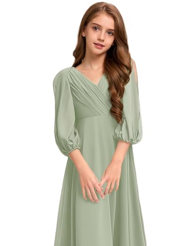 Junior Bridesmaid Dresses for Girls Chiffon Long Sleeves Girls' Special Occasion Dresses High Low Flower Girl Dress2