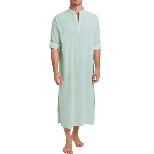 TURETRENDY Men's Kaftan Robe Long Sleeve Thobe Button Down Henley Casual Side Split Gown Shirt - Main Image