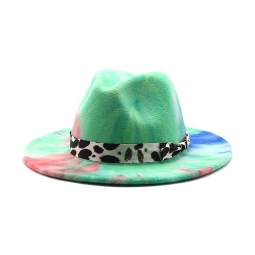 Autumn and Winter Woolen Felt Hat Tie-Dyed Colored Wool Flat Brim Jazz Hat3