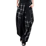 [Ｍｉｎｅｓａｍ] サルエルパンツ ロング レディース ワイドパンツ ガウチョパンツ 個性的 アラジンパンツ ゆったり ズボン おしゃれ カジュアル 秋冬 (チェック＃98cm,L)