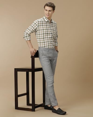 Image of Linen Club Men's Pure Linen Blue Checked Contemporary Fit Half Sleeve Casual Shirt