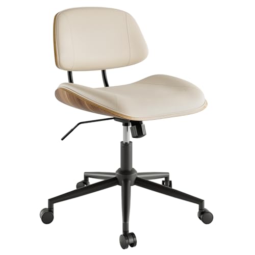 BERYTH Armless Office Chair with Wheels, PU Leather Adjustable Height Desk Chair - 360° Swivel Ergonomic Computer Chair for Small Space, Modern Walnut Style, Home & Meeting Room - Image 9