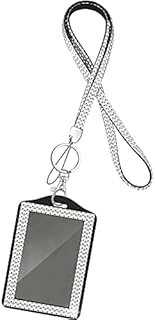 Crystal Lanyard Necklace with Card Holder for Women Silver Bling Diamante Lanyard and Neck Strap Badge Holders for Keys ID Badge Keyring Festival