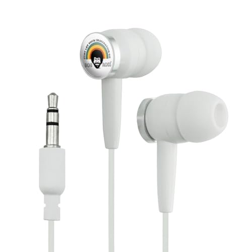 GRAPHICS & MORE Bob Ross Rainbow Novelty in-Ear Earbud Headphones - White