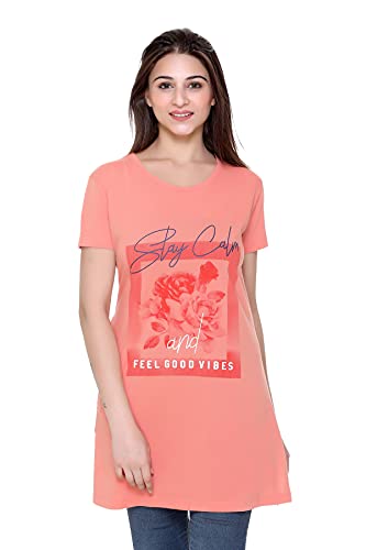 Image of Plush Women's Long Printed Cotton Round Neck Half Sleeve T-Shirt /Tshirts (DPL-PT-001)