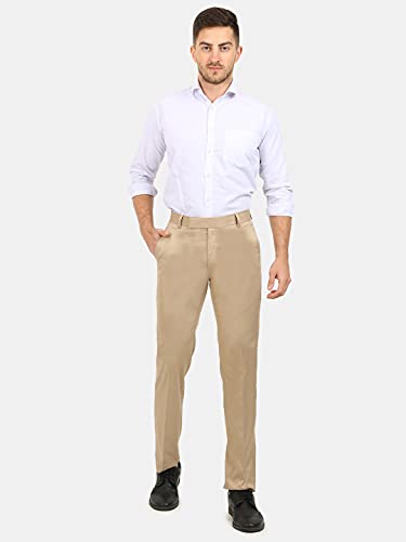 Image of Classic Collection Men's Smart Slim Fit 2-Way Stretchable Formal Trousers Made of Cotton Viscose Blend Fabric with Hidden Expandable Waistband and 3 Slant Pockets Plus 1 Ticket Pocket