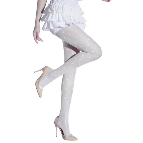 Image of Verdancy Women's 15D Sheer Pantyhose Polka Dots Hearts Patterned Ultra Stretchable Footed Tights Plus Size Stockings