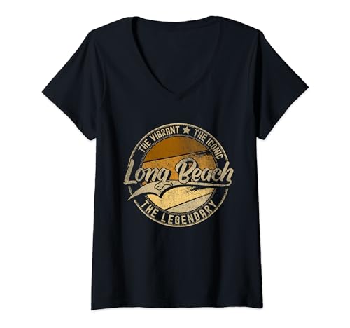 Mujer Long Beach NY | New York Vintage Distressed Camiseta Cuello V