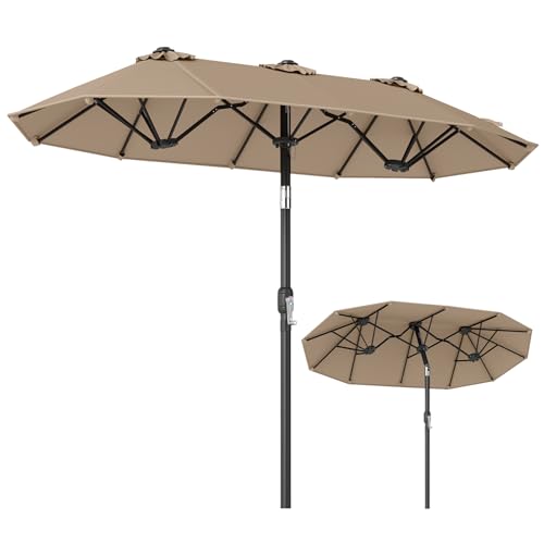 COSTWAY Doppelsonnenschirm knickbar 300x150cm Doppel Sonnenschirm Gartenschirm mit Kurbel Terrassenschirm Marktschirm für Garten Terrasse Balkon (Braun)
