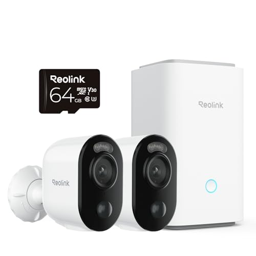 Reolink Security Camera Outdoor Wireless 2 Cam & Hub Kit I 64GB Local Storage Included, 2K Color Night Vision, AI Detection & Alert, All-in-one Control, Works with Alexa Hub+Argus 3E