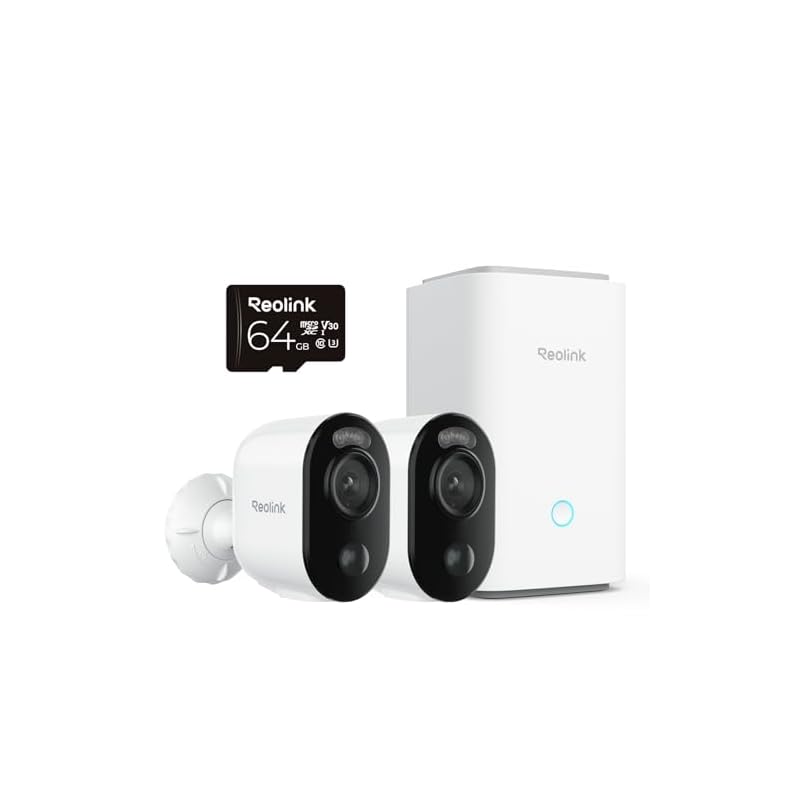 Reolink Security Camera Outdoor Wireless 2 Cam & Hub Kit I 64GB Local Storage Included, 2K Color Night Vision, AI Detection & Alert, All-in-one Contro