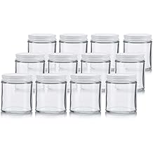 JUVITUS 12 pack 4 oz / 120 ml Clear Thick Glass Jar with White Metal Airtight Lid Refillable Empty Storage Containers