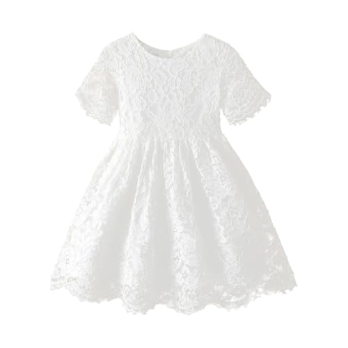 Lace Flower Girl Toddler Dress - Vintage Girls Formal Dress Girls' Special Occasion Dresses Short Sleeves Girls Party Dress