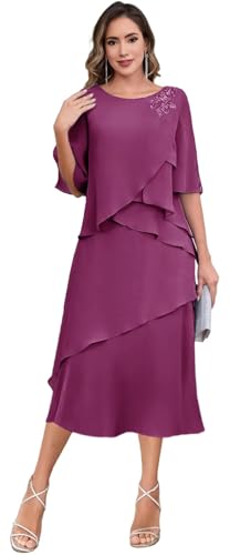 SIPUHK Tiered Chiffon Mother of The Bride Dresses for Wedding Tea Length Applique Half Sleeve Formal Evening Gowns for Women