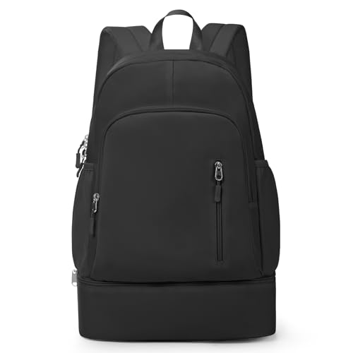 VENATIN Mochila Gimnasio Para Mujer con Compartimento Para Zapatos y Ropa Mojada,Impermeable Mochila Piscina,Deporte Mombre,Informal Deportiva,Bolsa de Gimnasio,Yoga,Negro