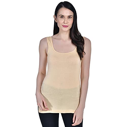 Image of Women's Regular Fit Sleeveless Cotton Long Camisole Slip Spaghetti Combo Pack of 3