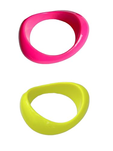 KZL 80s Neon Bracelet Colorful Square Round Acrylic Resin Bracelets Vintage Candy Color Wide Irregular Geometric Plastic Bangle Chunky Tortoiseshell Acetate Plate Wristbands for Women -Set