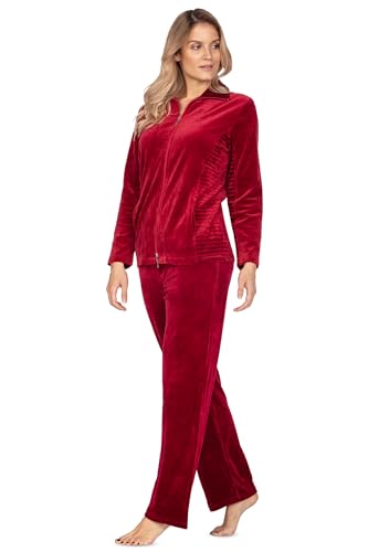 e.Femme Damen Hausanzug Freizeitanzug Nicki-Anzug Hannah aus Velours, Bordeaux XL