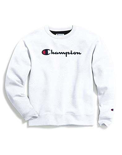 Champion Men's Powerblend Graphic Crew, White, X Small