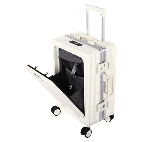 Travel Carry On Luggage, 14.17'' x 9.45'' x 22.05'' White Boarding Suitcase, Zipperless Aluminum Frame PC Hard Shell Suitcase with Waterproof Bag, USB Charging Port for Business Trips, Vacations