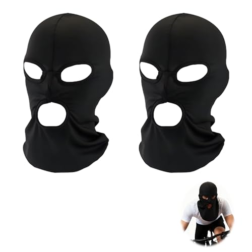 2 Pièces Cagoule Balaclava, Balaclava à 3 Trous Respirant Protection UV de Visage Comple Ski Cagoule Coupe-Vent pour Homme Femme Doublure Casque pour Vélo...