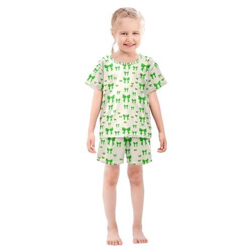 UMIRIKO Green Bows Summer Short Sleeve Pajamas Sleepwear PJ Set B0405006