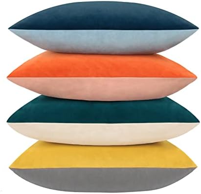 Btyrle Velvet Throw Pillow Covers 18x18 Inch Set of 4 Soft Decorative Pillowcases Modern Double-Colored Cushion Covers for Sofa Couch