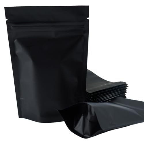 4CP 100 Pack 6.3''x8.7'' Stand Up Mylar Bags,Black Smell Proof Pouch, Reusable Resealable Foil Mylar Bags for Packaging, Aluminum Foil Stand-up Zipper Packaging Bags