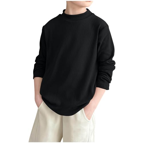Kids Warm Fleece Lined Long Sleeve T-Shirts Mock Neck Loose Solid Color Casual Basic Tee Tops for Boys Girls 4-16 Years