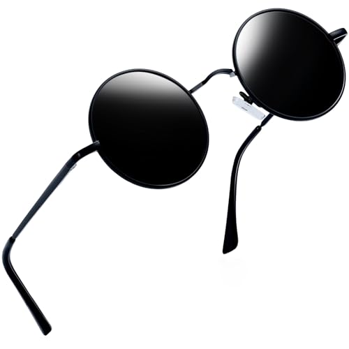 Joopin Polarized Round Sunglasses Circle Sun Glasses UV Protection Circular Shades for Men Women Costume (Black Simple Packaging)