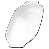 HOUDERCO Hochwertige Keramik Fischplatte mit Doppelgriffen Kratzfest Spülmaschinenfest Hitzebeständig Weiße Servierplatte für Salate Käse und Obst für Haushalt und Gastronomie