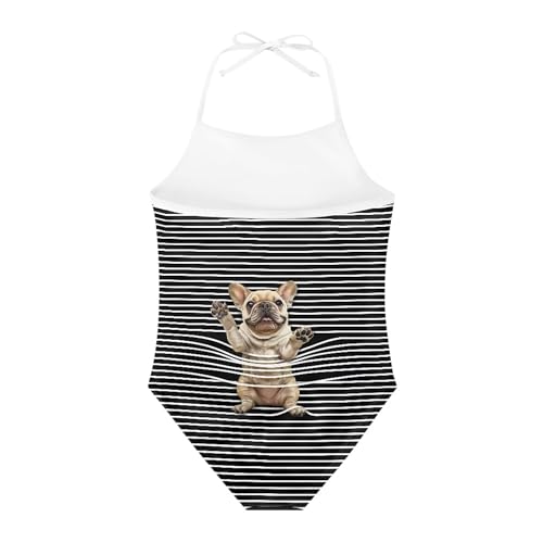 Image of Cute Backless One Piece Swimsuits for Girls Adjustable Halter Strap Bathing Suit Beach Swimwear for Girls