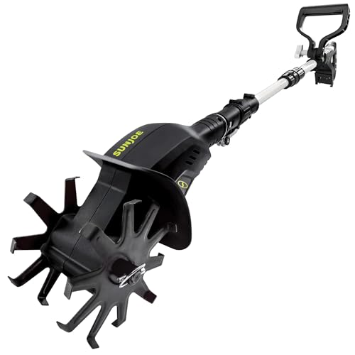 Sun Joe Cordless Garden Tiller & Cultivator with Telescopic Pole, Auxiliary Handle & 6-Inch Steel...