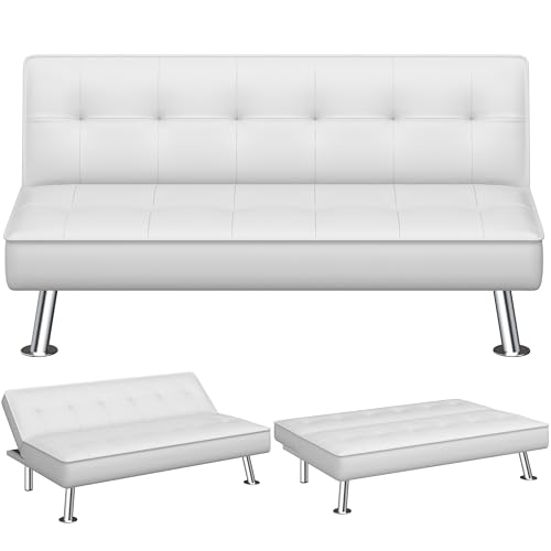 Yaheetech Divano Letto Reclinabile con Seduta Imbottita Convertibile in Letto 105° - 180° Mobile Regolabile da Soggiorno Salotto Stanza Ospiti Arredamento per Riposo Bianco/Pelle