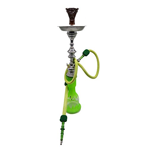 Shisha Egipcia Tradicional, 70 cm, Kit Completo con Manguera, Pinzas y Accesorios, Sin Nicotina (Verde)