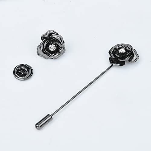 Image of Crystal Alloy Rose Flower Lapel Pins Button Pin Groom Boutonniere for Wedding Floral Brooch Pin Set for Women Men