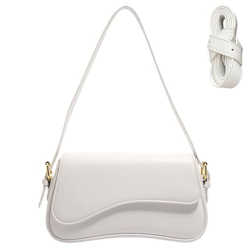 MUNSKT Damen Leder Umhängetasche Mini Tote Bag Kleine Antik Weich Leder Umhängetasche Klassisch Damen Mini Kette Tasche (Weiß)