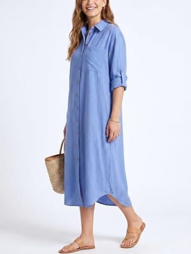 Image of Kuraki Women's Casual Print Button Front Maxi Shirt Dress