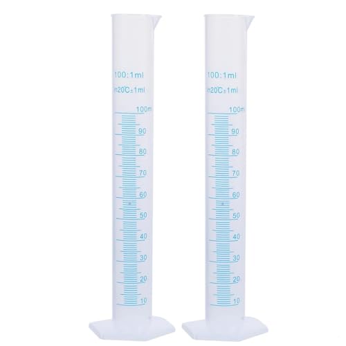 2 Piezas Cilindros Medidores de Plástico 100ml, Cilindro de Medición Laboratorio, Cilindro Graduado de Plástico, Probeta Medidora de Plástico Transparente para Uso en Laboratorio y Hogar