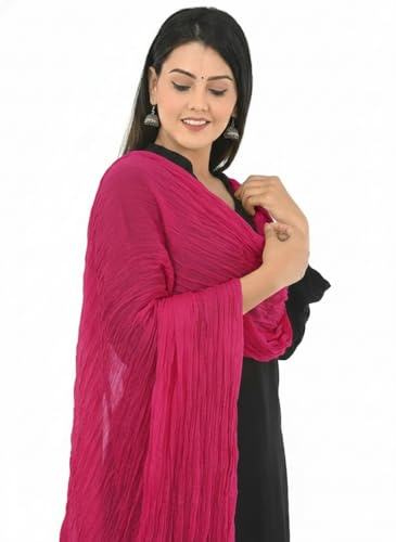 Image of Women's Solid Plain Pure Cotton long Dupatta & Chunnis odhni with pom pom border, 2.25 meter
