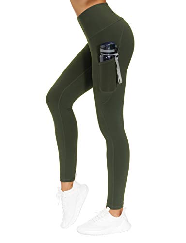Image of THE GYM PEOPLE Thick High Waist Yoga Pants with Pockets, Tummy Control Workout Running Yoga Leggings for Women