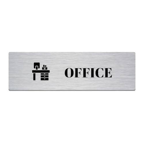 Image of Brushed Silver PVC Office Sign with Double-Sided Tape | Durable 10x3 Inch Signage for Clinics, Malls, Gyms & Hospitals - Available in Silver & Gold (Brushed Silver, Office)