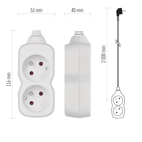 EMOS - 2-Fach Steckdosenleiste 2m - 2 French-Steckdosen 45° gedreht, French-Standard